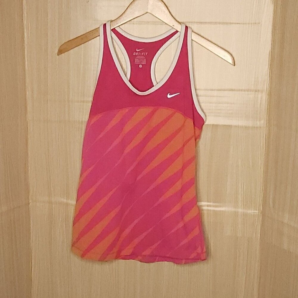 Nike Dri-fit Pink Orange Striped Athletic Tank Top Small